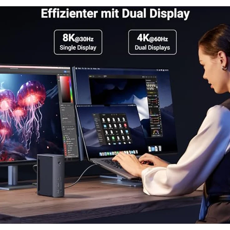 UGREEN Revodok Max 213 Thunderbolt 4 Dock 40Gbps (Dual 4K@60Hz, Single 8K Display), 13-in-1 Docking Station 90W Aufladen für Laptop, 2.5Gbps Ethernet, microSD&SD 4.0, 3.5mm Aux – Bild 4