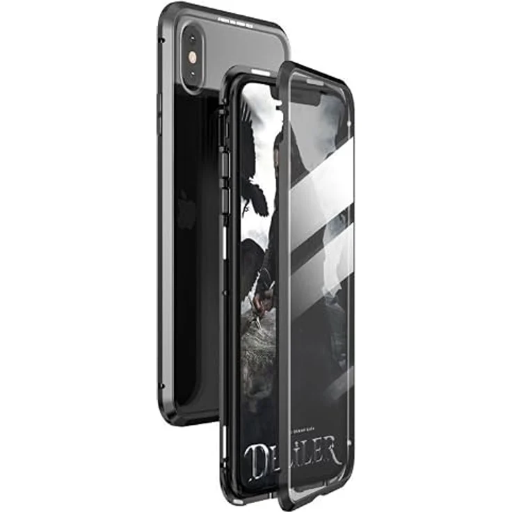 cofi1453 360° Magnet Slim Metall Case mit 9H Panzerglas Schutz, schwarz – Bild 3