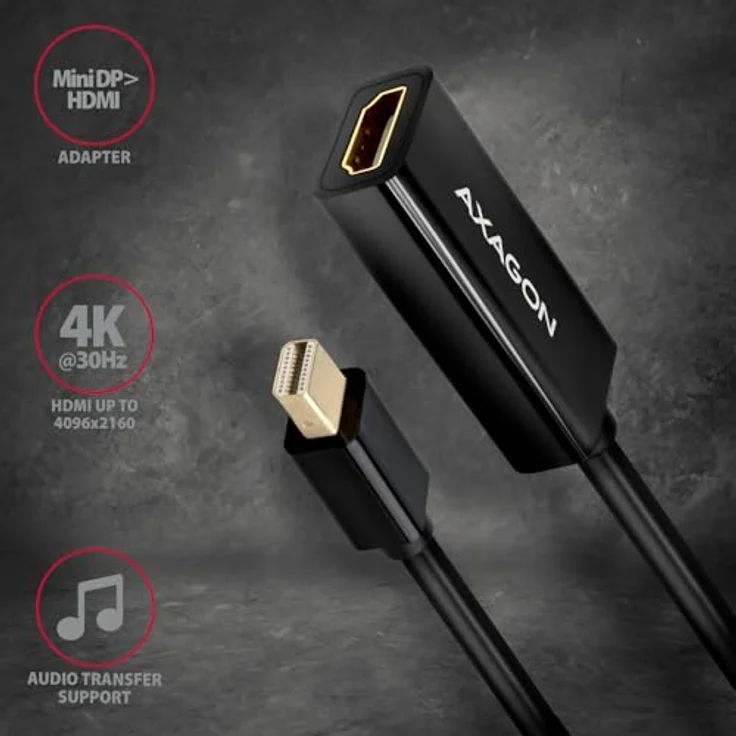 AXAGON RVDM-HI14N Mini-DisplayPort zu HDMI Adapter, 4K/30 Hz, 15 cm, schwarz – Bild 3