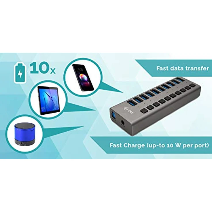 i-tec USB 3.0 Charging HUB 10-Port mit Externem Netzadapter 48W - 10x USB Ladeport – Bild 4