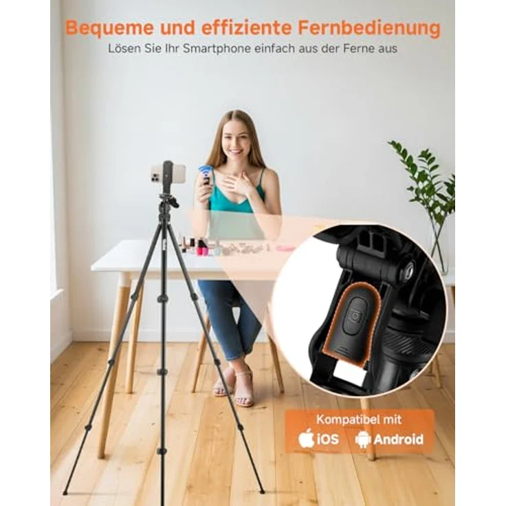 Rollei Compact Creator Stativ, 152cm Reisestativ aus Aluminium mit integrierter Handy-Halterung, Fernauslöser und 360° Kugelkopf für DSLR und Smartphones – Bild 2