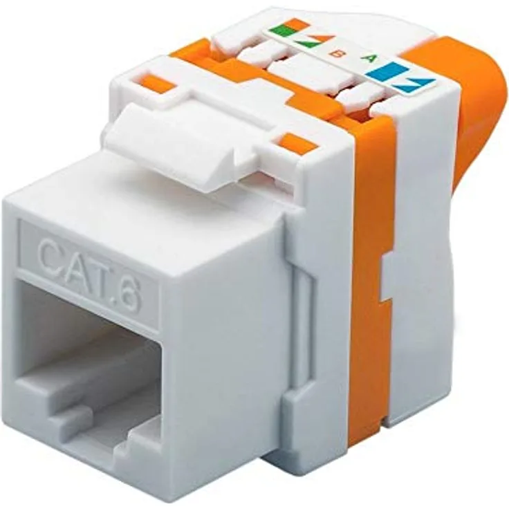 Goobay 93826 Keystone Modul RJ45 Buchse mit drehbarem Aufsatz / CAT 6 Netzwerkstecker 250 MHz / UTP Ethernet Buchse 8P8C / LSA Montage / Orange