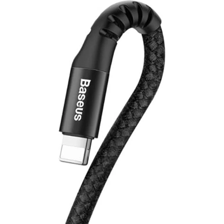 Baseus Fish Eye Spring USB-A auf Lightning Datenkabel, 1m, 2A, verstärkter Anschluss, Nylongeflecht, schwarz – Bild 3