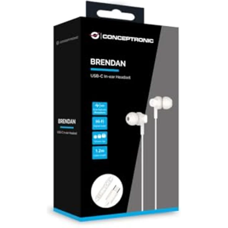 Conceptronic BRENDAN03W USB-C In-Ear-Headset, kabelgebunden, 20 - 20000 Hz, 13 g, Weiß – Bild 3