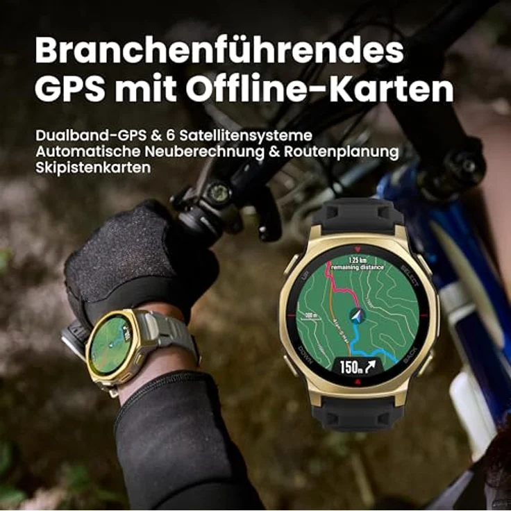 Amazfit T-Rex 3 Pro Outdoor Smartwatch 44 mm mit Saphir-AMOLED, Taschenlampe, Titanlünette, Dual-Band GPS, Offline-Karten, bis zu 17 Tage Akku, 10 ATM, 180+ Sportmodi, Android & iPhone, Arktisches Gold – Bild 3