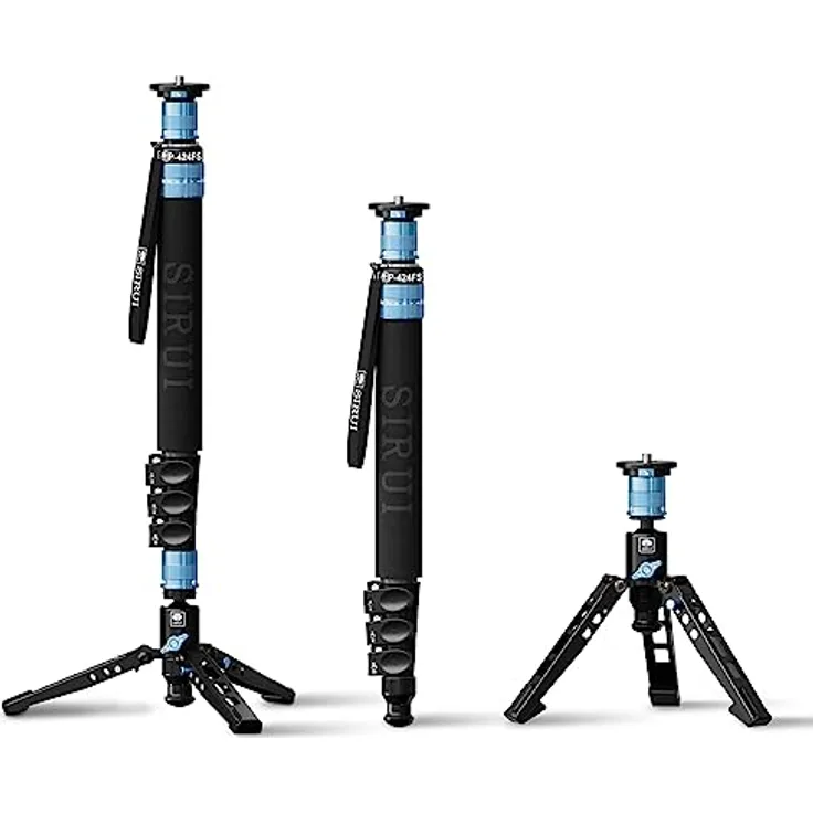 SIRUI P-424FS Kamera Einbeinstativ, 160cm Heavy Duty Carbon Fiber Foto Video Einbeinstativ, 4-Sektion Professional Einbeinstativ mit Füßen, Modular 3 in 1, Quick Release Design, Max Load 12kg