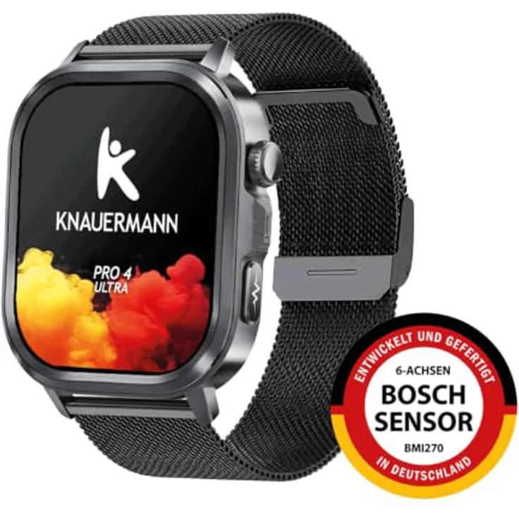 Knauermann PRO 4 Ultra Gesundheitsuhr, 1,95 Zoll AMOLED Display, integriertes GPS, langanhaltende Akkulaufzeit bis 25 Tage, Milanaiseband – Bild 2