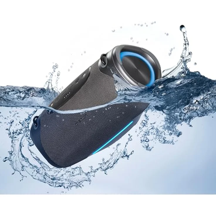 MEDION P61762 tragbarer Bluetooth Lautsprecher (Akku, Bass Boost, RGB Lichteffekte, IPX7 Wasserschutz & robust, integrierte Powerbank, 2X 25 W RMS) Anthrazit – Bild 5