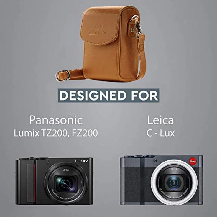 MegaGear MG1430 Panasonic Lumix DC-ZS200, TZ200, Leica C-Lux Leder Kameratasche mit Trageriemen, Hellbraun – Bild 6