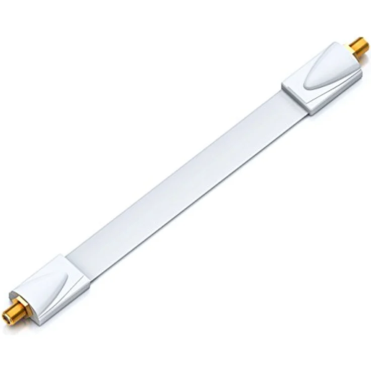 deleyCON Fensterdurchführung SAT Kabel, 20 cm Verlängerungskabel mit vergoldeten F-Buchsen, extrem flach und flexibel, Weiß – Bild 1