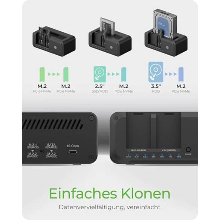 ICY BOX HDD / M.2 NVMe SSD Docking Station USB 3.2 Gen 2 (10 Gbit/s), Zweiwege Klonen, IB-2924MSCL-C31 – Bild 2
