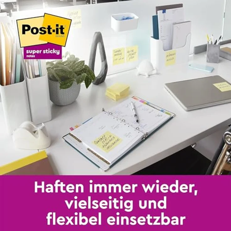 Post-it Super Sticky Haftnotizblock 654-12SYP, 76 x 76 mm, kanariengelb, 90 Blatt, haften auf nahezu allen Oberflächen – Bild 3