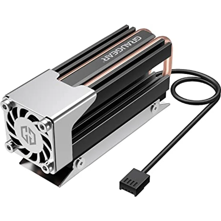 GRAUGEAR | Heatpipe Kühler mit Lüfter | Kühlköper für M.2 NVMe (2280) | aktive | 25mm PWM-Lüfter | geräuscharm | 4xWärmeleitpads | Kupfer-Heatpipe | Aluminium | G-M2HS03-F – Bild 1