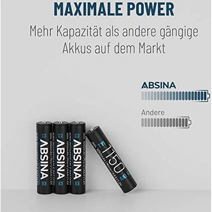 ABSINA AAA Akku 1150 NiMH 32er Pack - Wiederaufladbare AAA Akkus für Geräte mit hohem Stromverbrauch - Ideal für DECT Telefon – Bild 5