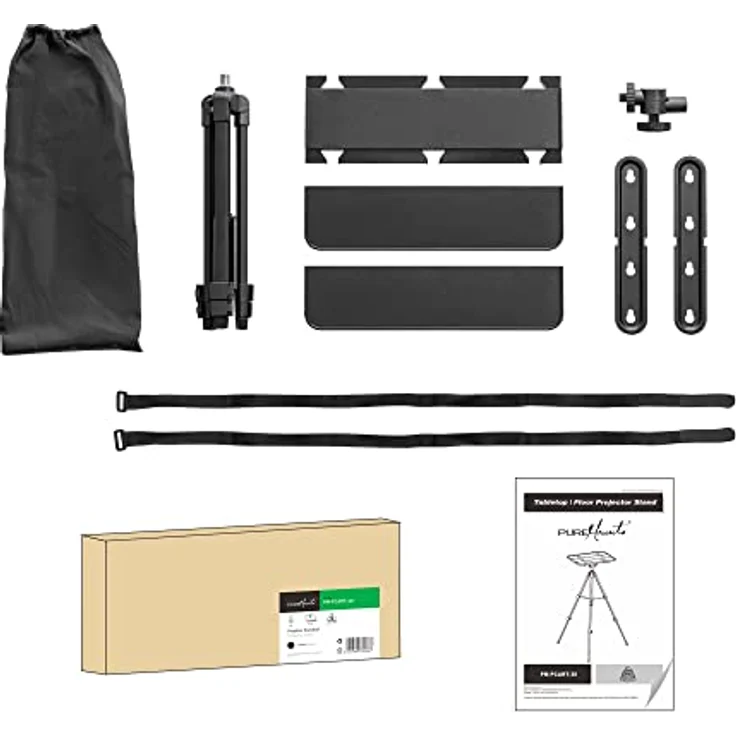 PureMounts® Projektor Standfuß, leichtes und faltbares Beamer-Stativ, belastbar bis 6kg, mit Wasserwaage und Gurtsystem, schwarz – Bild 5