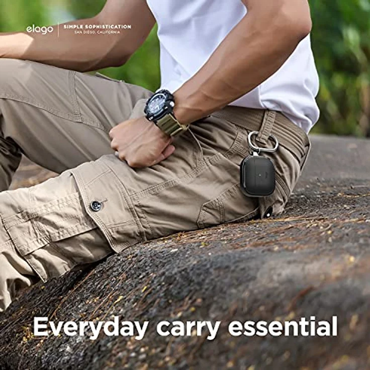 elago EDC Etui mit Schlüsselanhänger Kompatibel mit AirPods 3 Case Cover - Stoßabsorbierendes Design, strapazierfähiges TPU Material, unterstützt drahtloses Laden, Ganzkörperschutz (Schwarz) – Bild 2