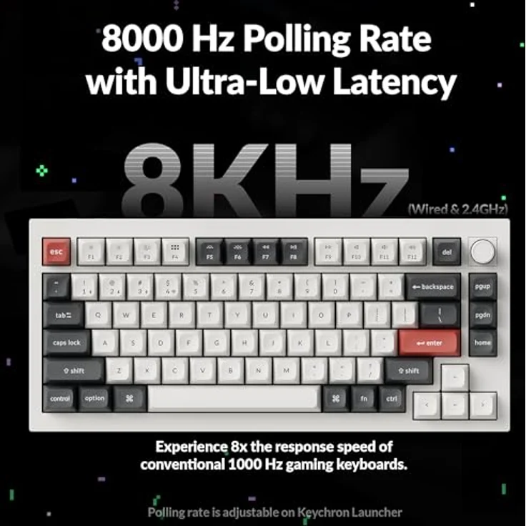 Keychron Q1 Ultra 8K, Kabellose mechanische Tastatur mit 75% Layout, Aluminium, ZMK-programmierbar, 82 Tasten, POM Switch - Banana, RGB, 2,4 GHz/Bluetooth, kabelgebunden, QWERTY US – Bild 4
