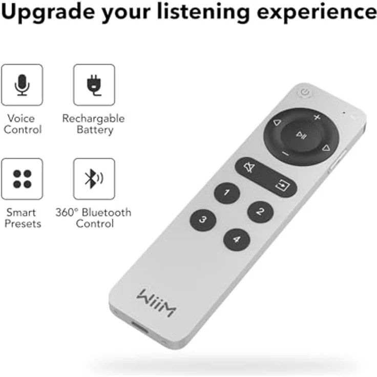 WiiM Voice Remote 2, Bluetooth Fernbedienung mit Push-to-Talk, 4 smarten Preset-Tasten, wiederaufladbarem Akku und elegantem Aluminium-Design – Bild 5