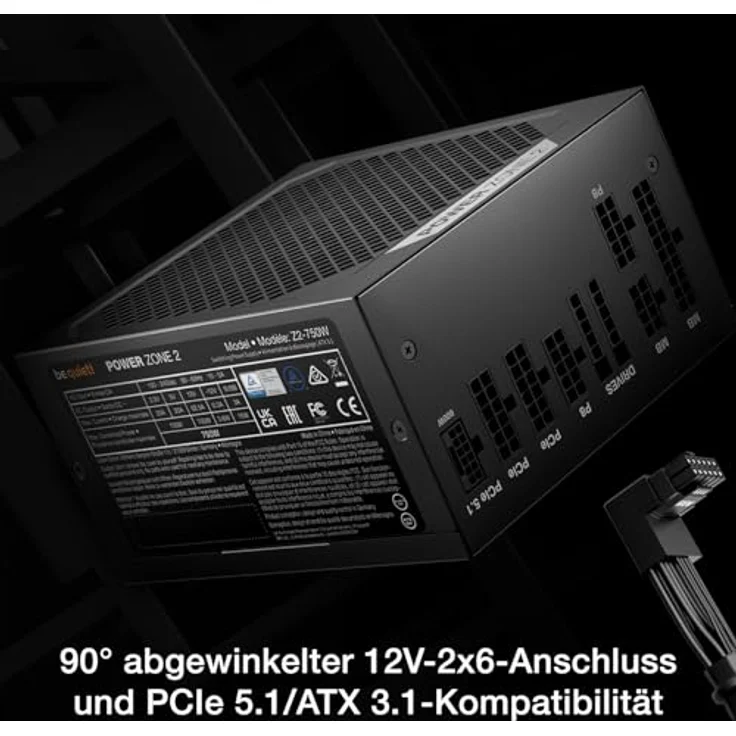 be quiet! Power Zone 2 80 PLUS Platinum Netzteil, vollmodular, ATX 3.1, PCIe 5.1 - 750 Watt, schwarz - Hocheffizientes ATX-3.1-Netzteil mit 80 PLUS Platinum und 140-mm-Lüfter – Bild 6