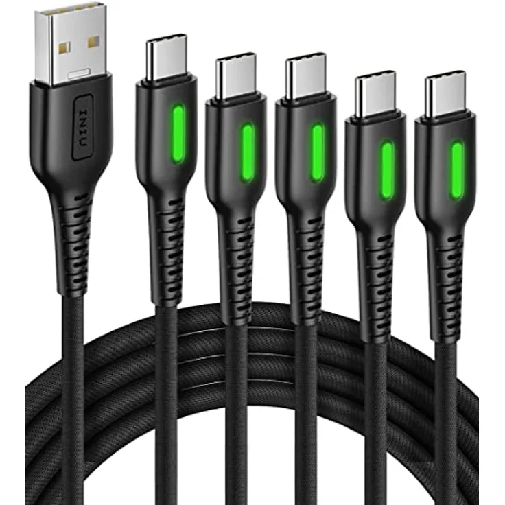 USB C Kabel, INIU Ladekabel USB C 5 Stück (1+1+1.8+1.8+3m) QC 3.1A Typ C Schnellladekabel, Nylon Geflochtenes Handy USB-C Schnellladung für Samsung S22 S21 S20 S10 Huawei Google Piexl Xiaomi usw.