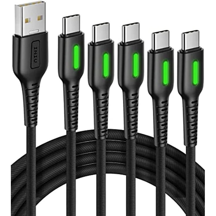 USB C Kabel, INIU Ladekabel USB C 5 Stück (1+1+1.8+1.8+3m) QC 3.1A Typ C Schnellladekabel, Nylon Geflochtenes Handy USB-C Schnellladung für Samsung S22 S21 S20 S10 Huawei Google Piexl Xiaomi usw. – Bild 1