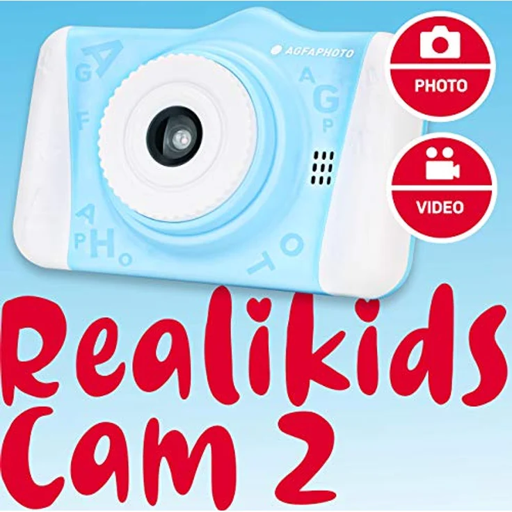 AgfaPhoto Realikids Cam 2 Digitalkamera für Kinder, 3,5 Zoll LCD-Bildschirm, Fotofilter, Selfiemodus, Lithiumbatterie (Blau) – Bild 3