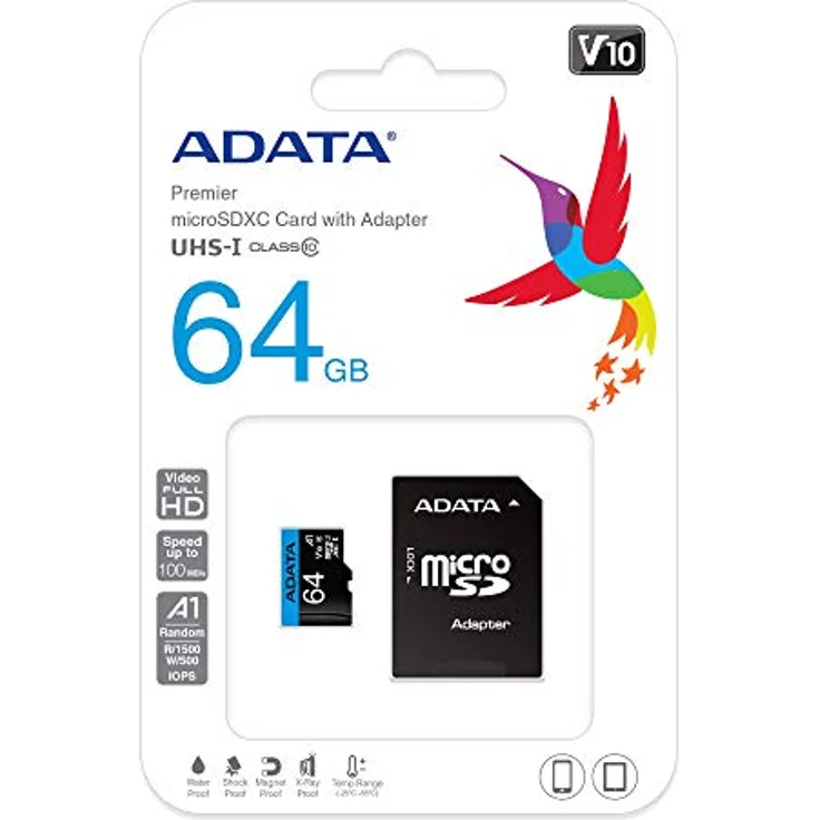 ADATA 64GB, microSDHC, Class 10 Speicherkarte Klasse 10 UHS-I - Speicherkarten (microSDHC, Class 10, 64 GB, MicroSDHC, Klasse 10, UHS-I, 85 MB-s, Schwarz, Blau) – Bild 5