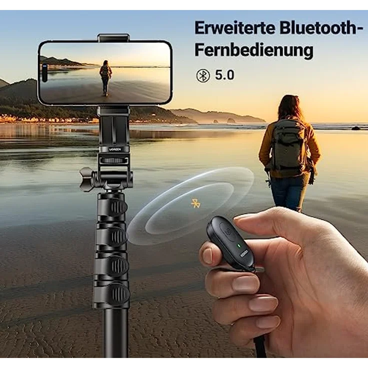 Ugreen LP680, Selfie Stick mit Bluetooth-Fernbedienung, kompakt und zusammenfaltbar, Schwarz – Bild 6
