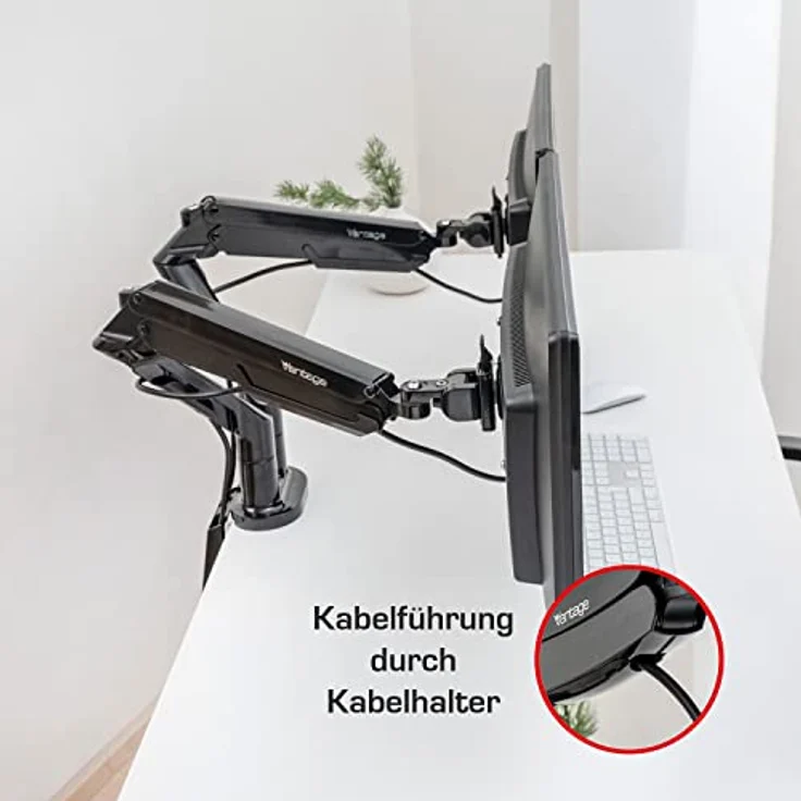 Vantage Premium Duo Monitor Halterung (VESA 75 & 100, 2X 2-9 kg, für 17-32 Zoll Bildschirme, mit Gasdruckfeder, drehbar, neigbar, schwenkbar) schwarz – Bild 4
