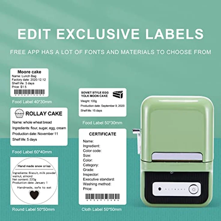 Etikettiermaschine mit 1 Rolle kostenlosem Klebeband NIIMBOT B21 Vintage 50mm Breite Business Thermo Label Drucker Etikett Writer für Home Office Organisation kommerzielle Nutzung (Grün) – Bild 4