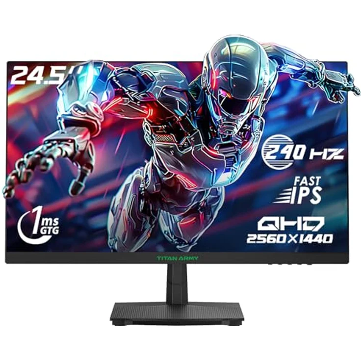 TITAN ARMY P2510S 24.5 Zoll 1440P Gaming Monitor, QHD 2560 x 1440, Fast IPS 1ms GTG, Adaptive Sync, Rahmenlos, HDR10, 126% sRGB, Low Blue Light, 100*100 VESA, HDMI 2.0 DisplayPort 1.4 (Schwarz) – Bild 1
