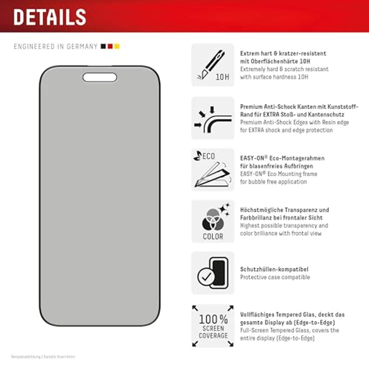 Displex Privacy Schutzglas (10H) für iPhone Air, Full Cover mit Montagerahmen und effektiver Blickschutz – Bild 2