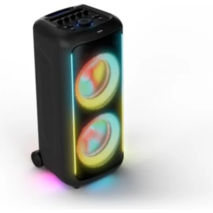 Philips TAX5000E, Bluetooth-Party-Lautsprecher mit 200 W, Bass+, Lichtshow, 14 Std. Akku, IPX4-Spritzwasserschutz, Mikro-/Gitarren-Eingänge, TWS, Auracast, App-Steuerung, tragbar mit Rädern und Griff – Bild 2