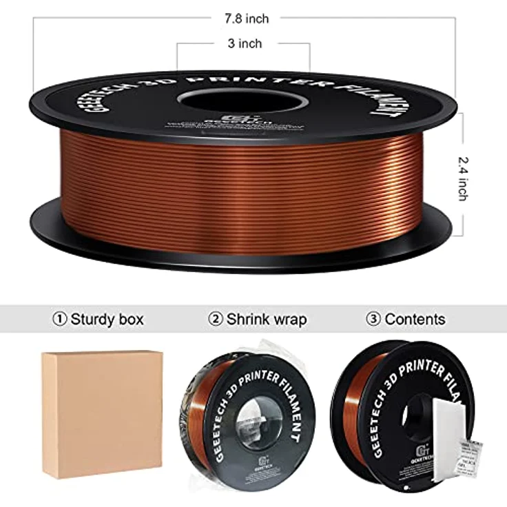 GEEETECH PLA Filament 1.75mm Silk Copper, 3D Drucker Filament, 1kg Spule, umweltfreundlich und hohe Präzision – Bild 5