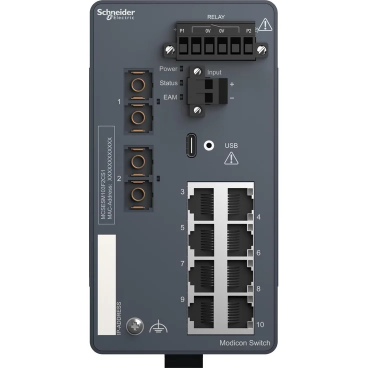 Schneider Electric MCSESM103F2CS1, Managed Netzwerk Switch mit 8 Ports, 2 Glasfaseranschlüssen, kompakt und energieeffizient