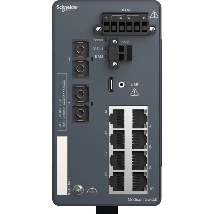 Schneider Electric MCSESM103F2CS1, Managed Netzwerk Switch mit 8 Ports, 2 Glasfaseranschlüssen, kompakt und energieeffizient