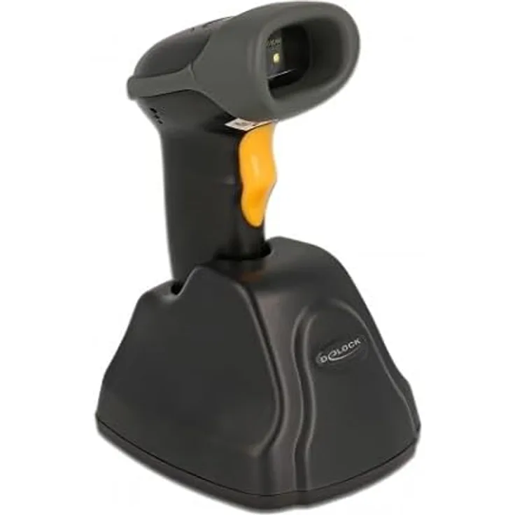 Delock 2,4 GHz Barcode Scanner 1D und 2D mit Ladestation - Mehrsprachig (2D-Barcodes), Barcode-Scanner, Orange, Schwarz