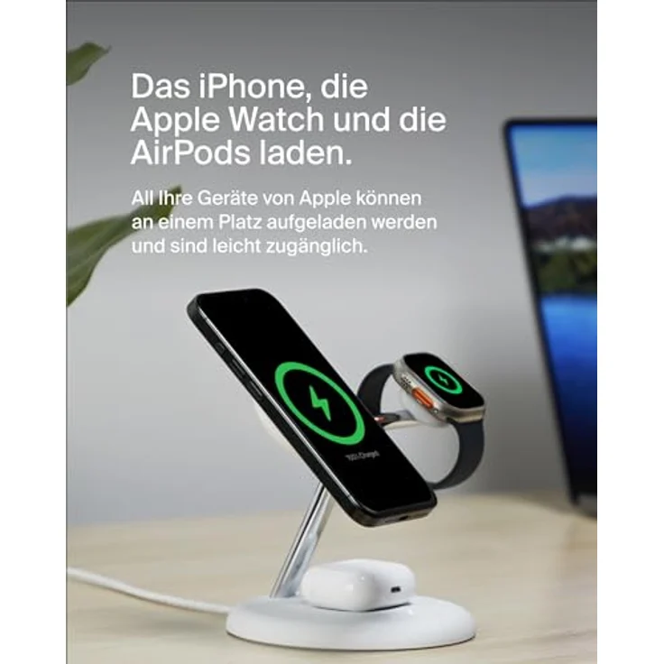 Belkin kabellose 3-in-1-Ladestation mit MagSafe-kompatiblem Qi2, 15 W, Wireless Charger - Weiß, inkl. Netzteil – Bild 5