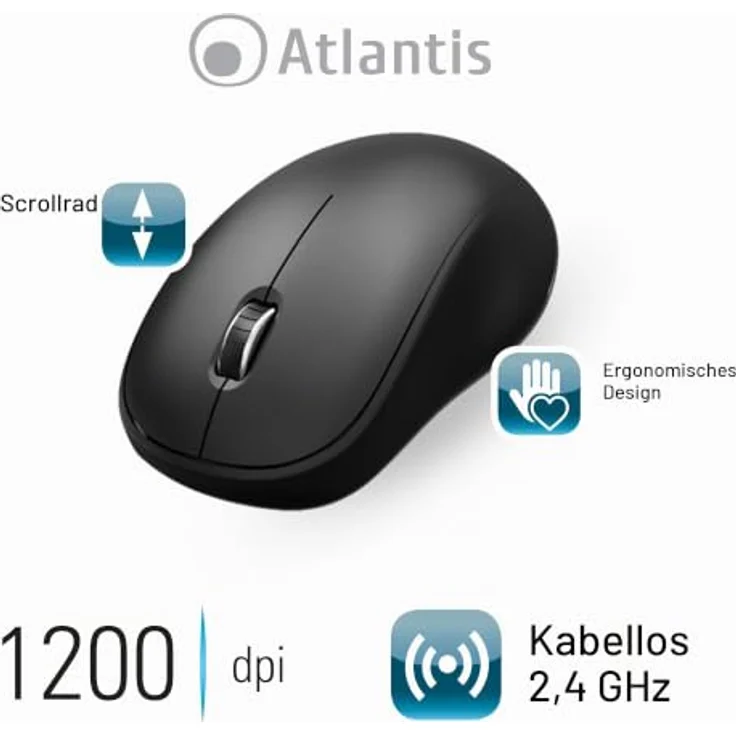 Atlantis Land P013-AX280G+M, Kabelloses QWERTY Tastatur- und Maus-Set, Volle Größe, Schwarz, RF Wireless, 1200 dpi Sensor – Bild 5