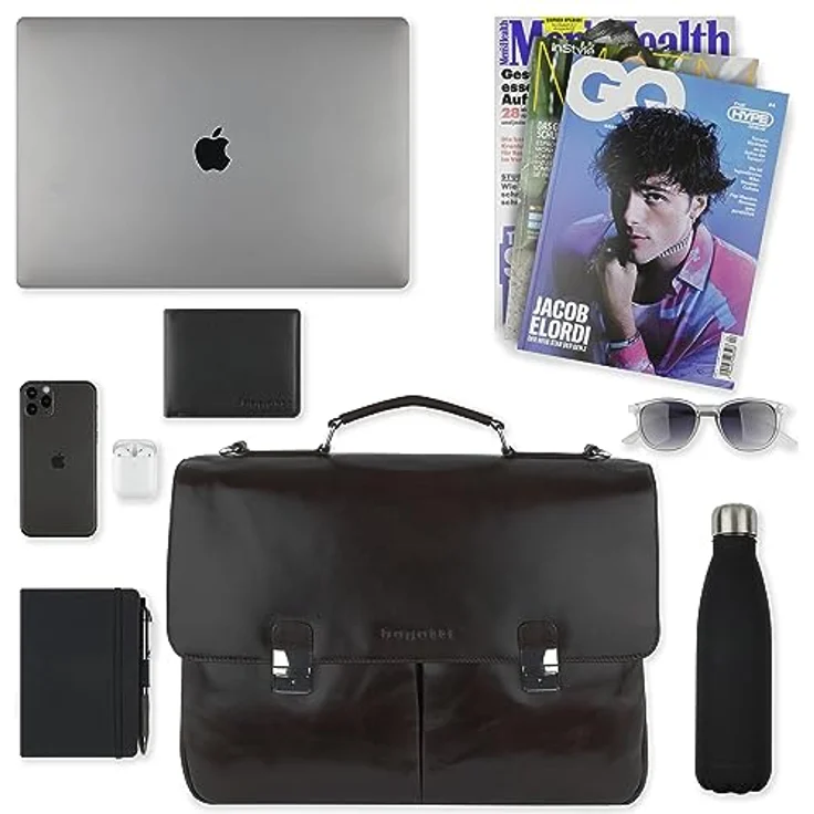 bugatti Romano Aktentasche Groß, Laptoptasche aus echtem Leder, große Businesstasche 13", Bürotasche mit Laptopfach (Braun) – Bild 5