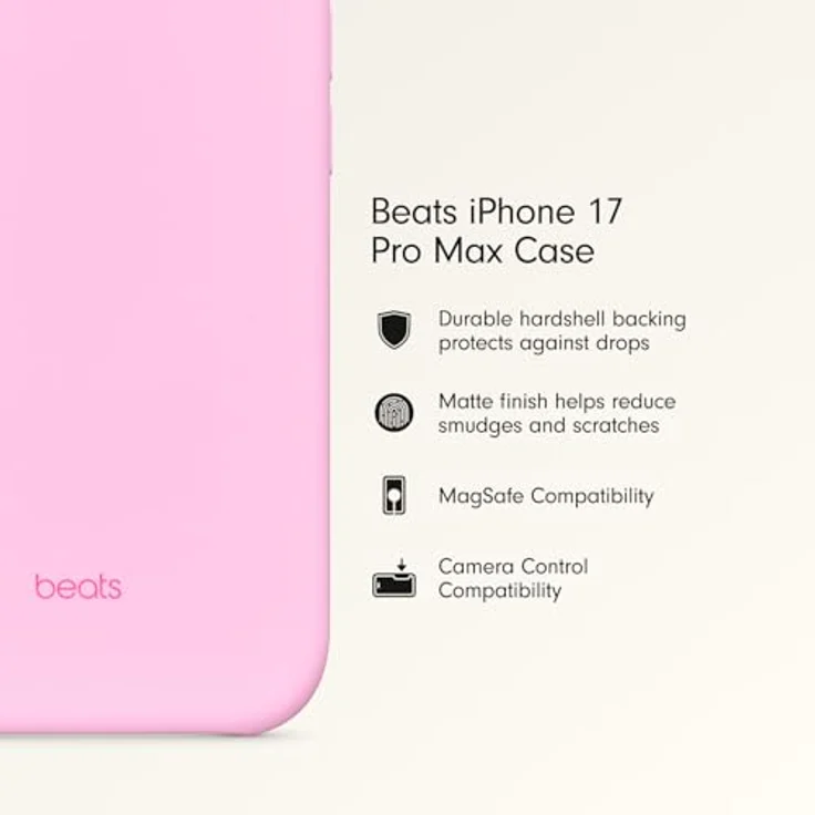 Beats iPhone 17 Pro Max Case, MagSafe, Kamerasteuerung, matte Außenseite, Mikrofaser-Innenfutter, Kieselrosa – Bild 2