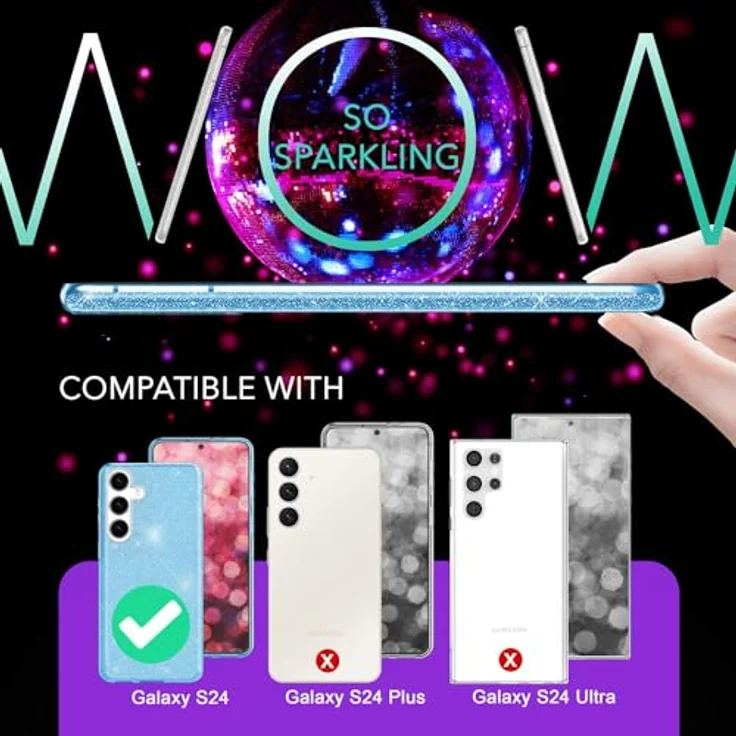 NALIA Stabile Glitzerhülle für Samsung Galaxy S24, Glänzende Hybrid Schutzhülle in Blau, Stoßfest und mit Anti-Kratz Schutzrand – Bild 4