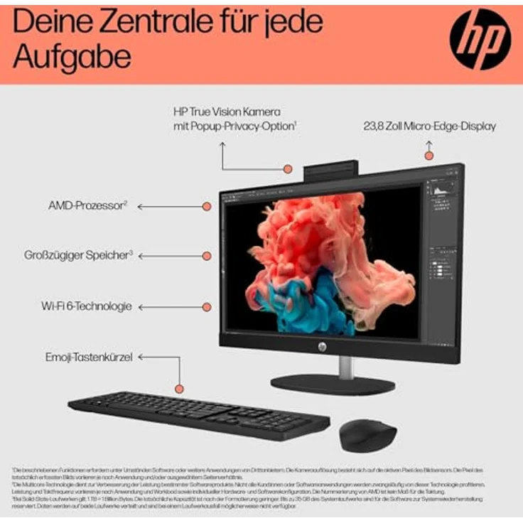 HP 24-cr0400ng All-in-One-PC - 60,5 cm (23.8") Full HD - AMD Ryzen 5 - 8 GB - 512 GB - Windows 11 Home - Muschelweiß – Bild 9