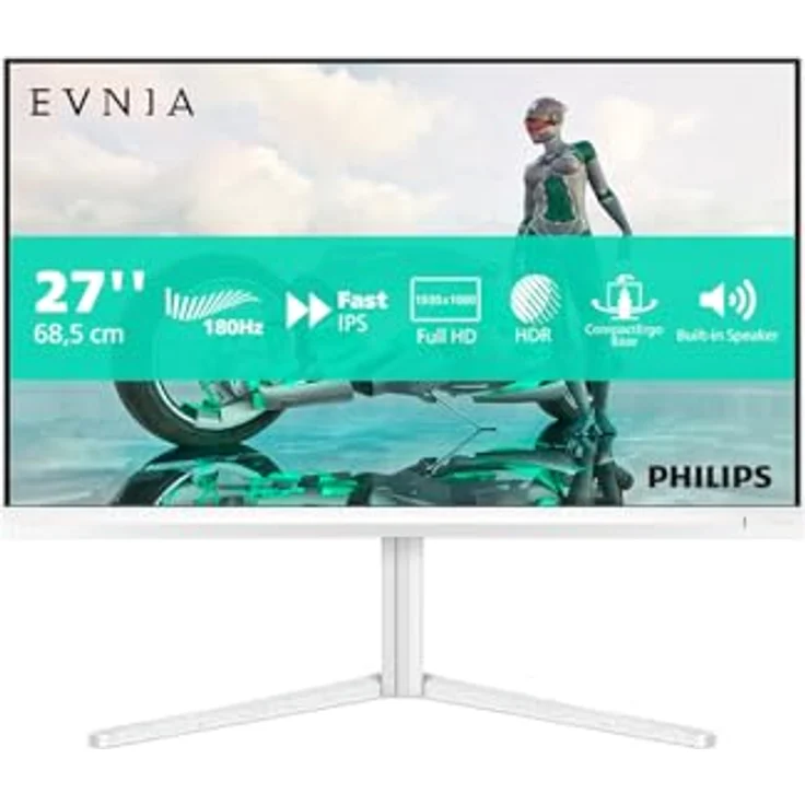 Philips Evnia 27M2N3201A - 27 Zoll Full HD Gaming Monitor, 180 Hz, 0.5 ms, FreeSync Prem., G-Sync Comp., HDR10 (1920x1080, 2X HDMI, DisplayPort) in Weiss – Bild 2