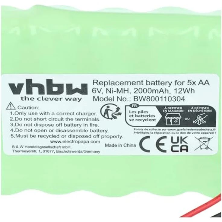 vhbw NiMH Universal Akku Akkupack 2000mAh 6V 5x AA – Bild 6