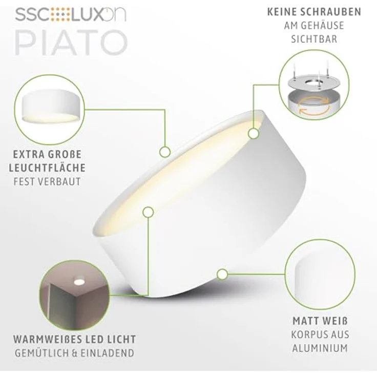 SSC-LUXon PIATO Deckenspot groß LED - Deckenlampe weiß flach mit warmweißem Licht - 20W Spot Strahler innen pulverbeschichtet – Bild 3