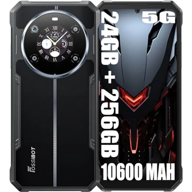 FOSSiBOT F109 5G Smartphone ohne Vertrag, 10600mAh Akku, 24GB RAM, 256GB Speicher, 50MP + 16MP Kamera, IP68/IP69K, Android 14, 6.75 Zoll, Simlockfrei
