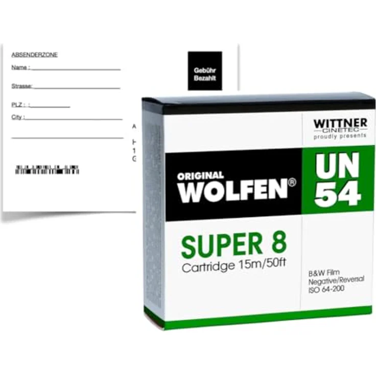 Orwo B W Negativfilm Super 8 ISO 64-200, mit Entwicklung und 2K-Scan, analoger Schwarzweiss-Film – Bild 1