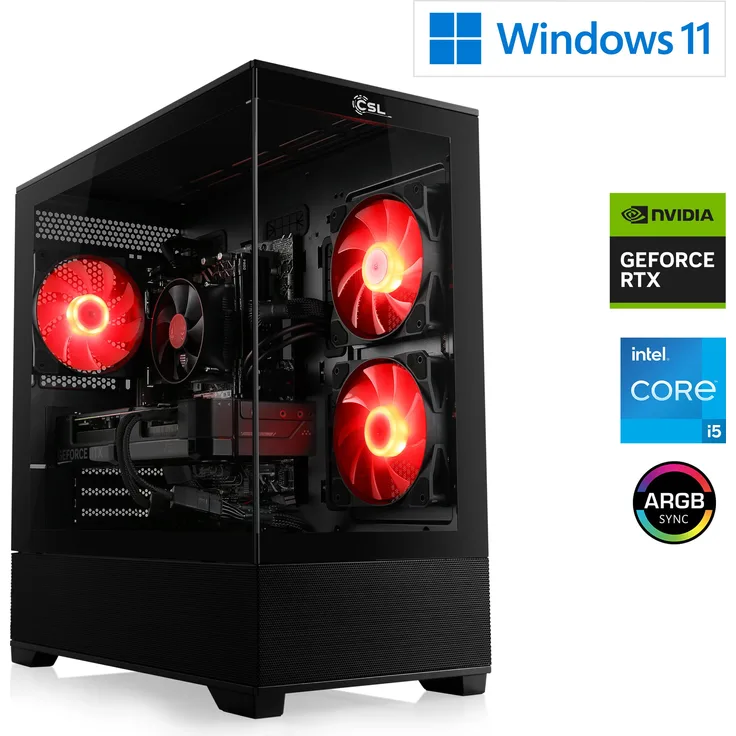 CSL-Computer Gaming PC M13310H, Intel Core i5 14400F, NVIDIA RTX5070, 16 GB RAM, M.2 SSD 1000 GB, RGB Glas-Tower, Windows 11 Home