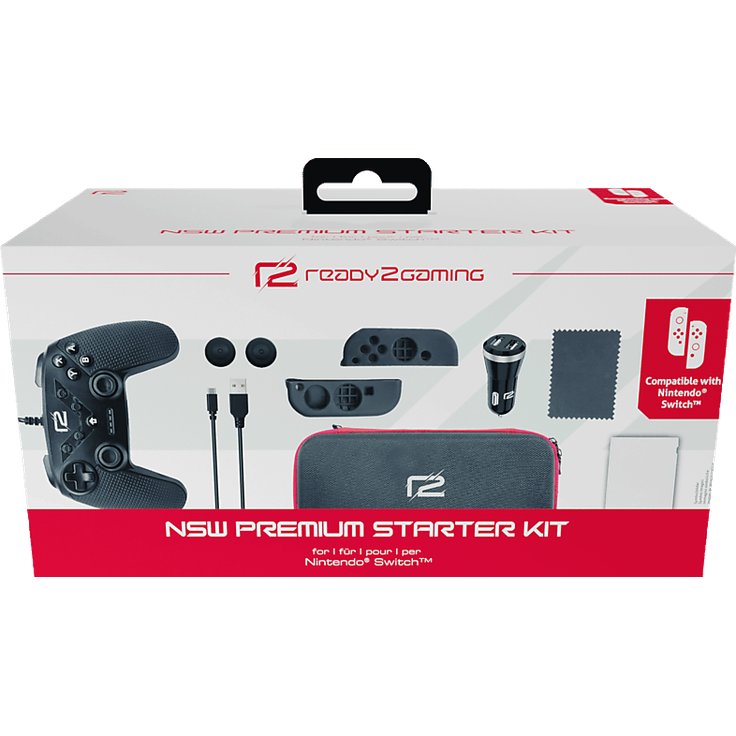 READY 2 GAMING Nintendo Switch Premium Starter Kit, Zubehörset mit Bildschirmfolie, Schutzhüllen, Pro Controller und Aufbewahrungstasche, Schwarz